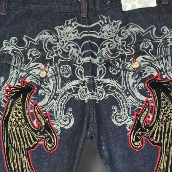 Y2K Jungle 8ight Embroidered Baggy Jeans With Wings 40x32 Streetwear - Picture 3 of 7